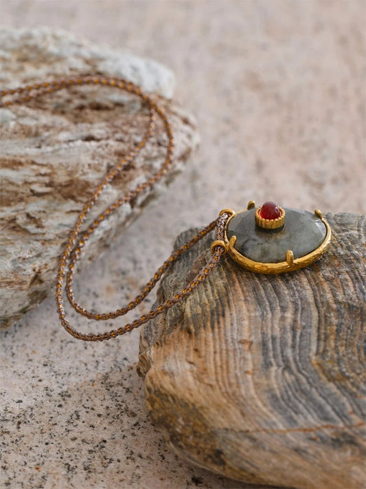 Natural spectrolite agate oval pendant necklace - product image