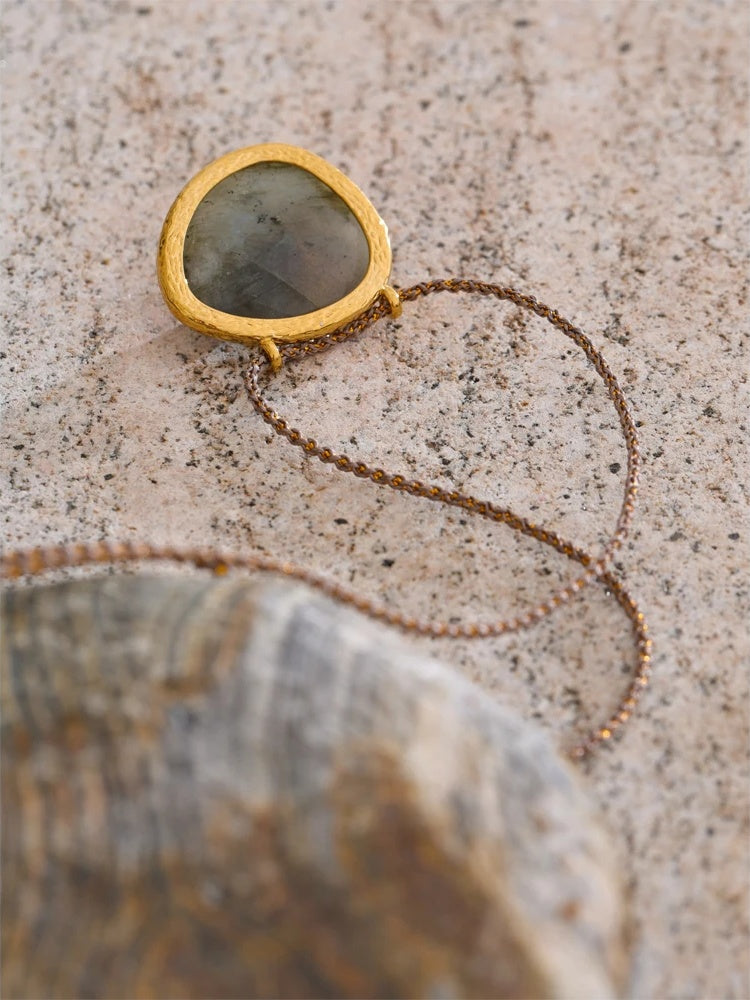 Natural spectrolite agate oval pendant necklace - product image
