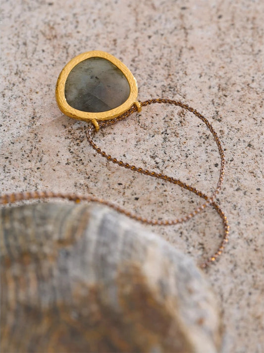 Natural spectrolite agate oval pendant necklace - product image