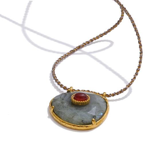 Natural spectrolite agate oval pendant necklace - product image