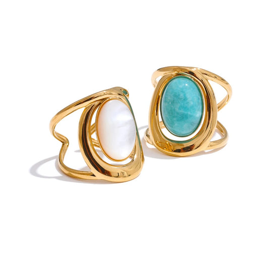 Natural stone adjustable abstract ring women fashion - product image