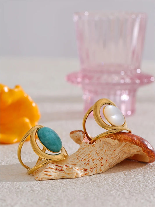 Natural stone adjustable abstract ring women fashion - product image