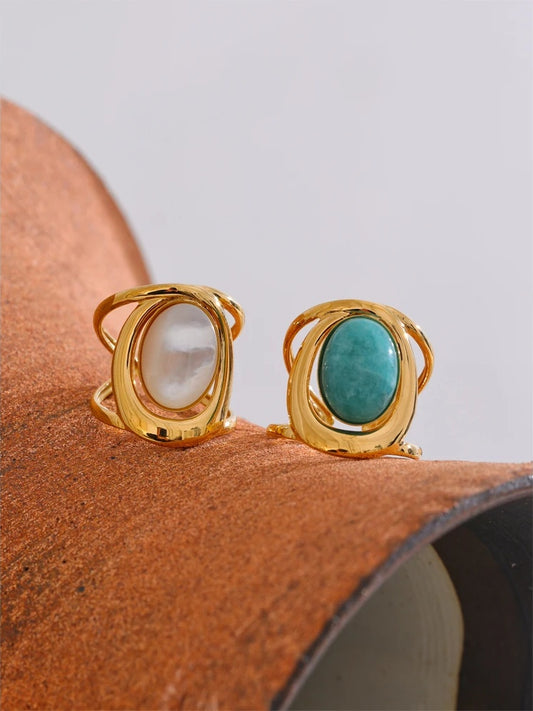 Natural stone adjustable abstract ring women fashion - product image