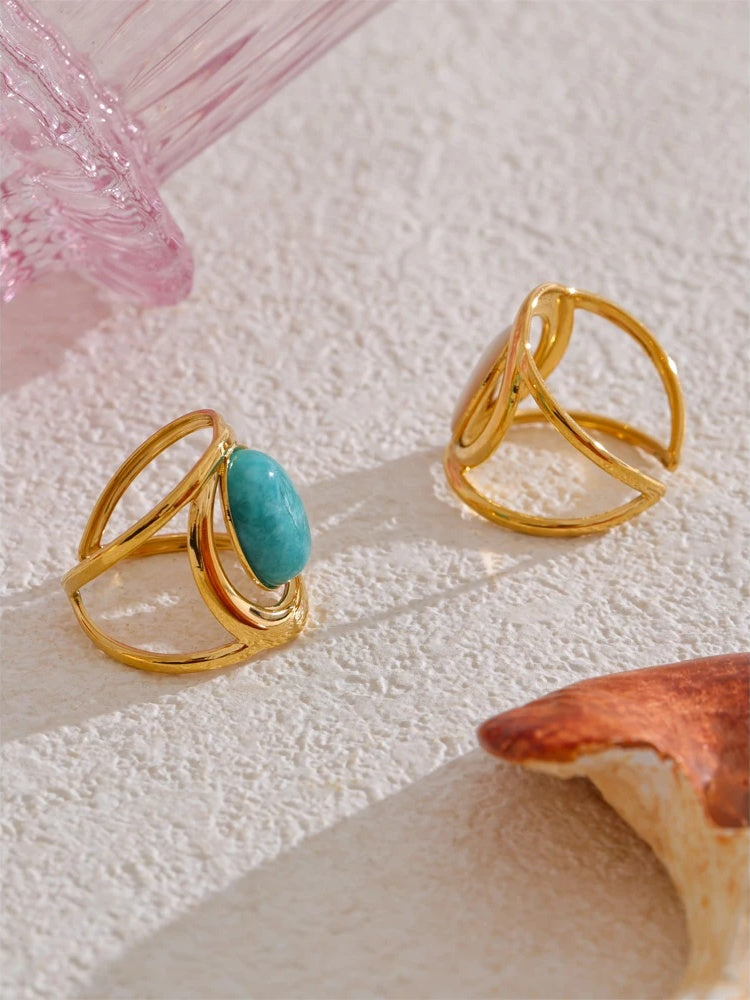 Natural stone adjustable abstract ring women fashion - product image
