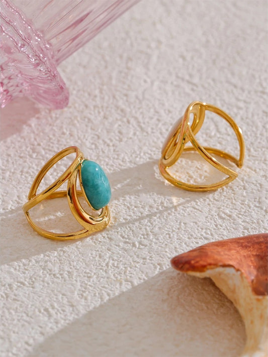 Natural stone adjustable abstract ring women fashion - product image