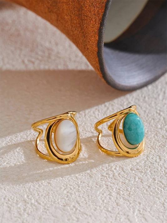 Natural stone adjustable abstract ring women fashion - product image