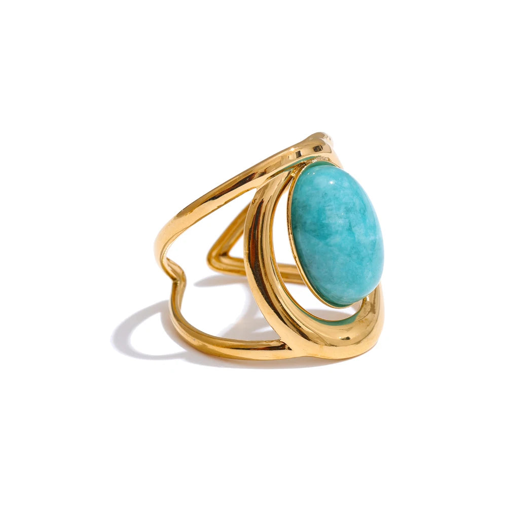 Natural stone adjustable abstract ring women fashion - product image