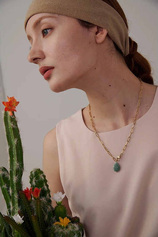 Natural stone agate minimalist pendant necklace - product image