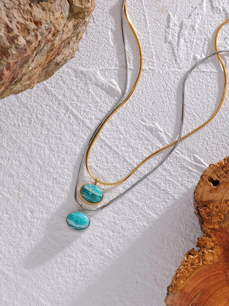 Natural stone amazonite pendant minimalist necklace - product image