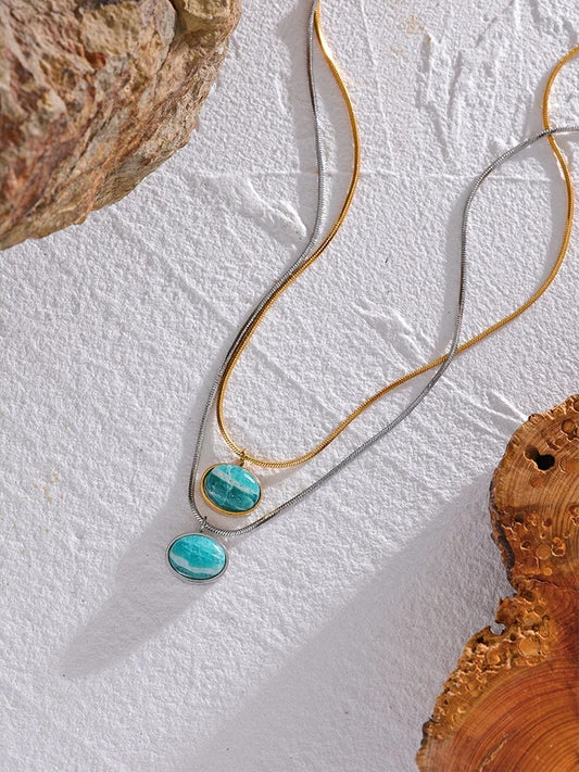 Natural stone amazonite pendant minimalist necklace - product image