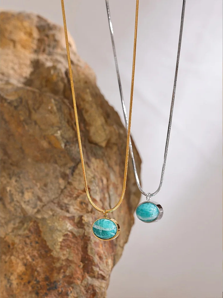 Natural stone amazonite pendant minimalist necklace - product image