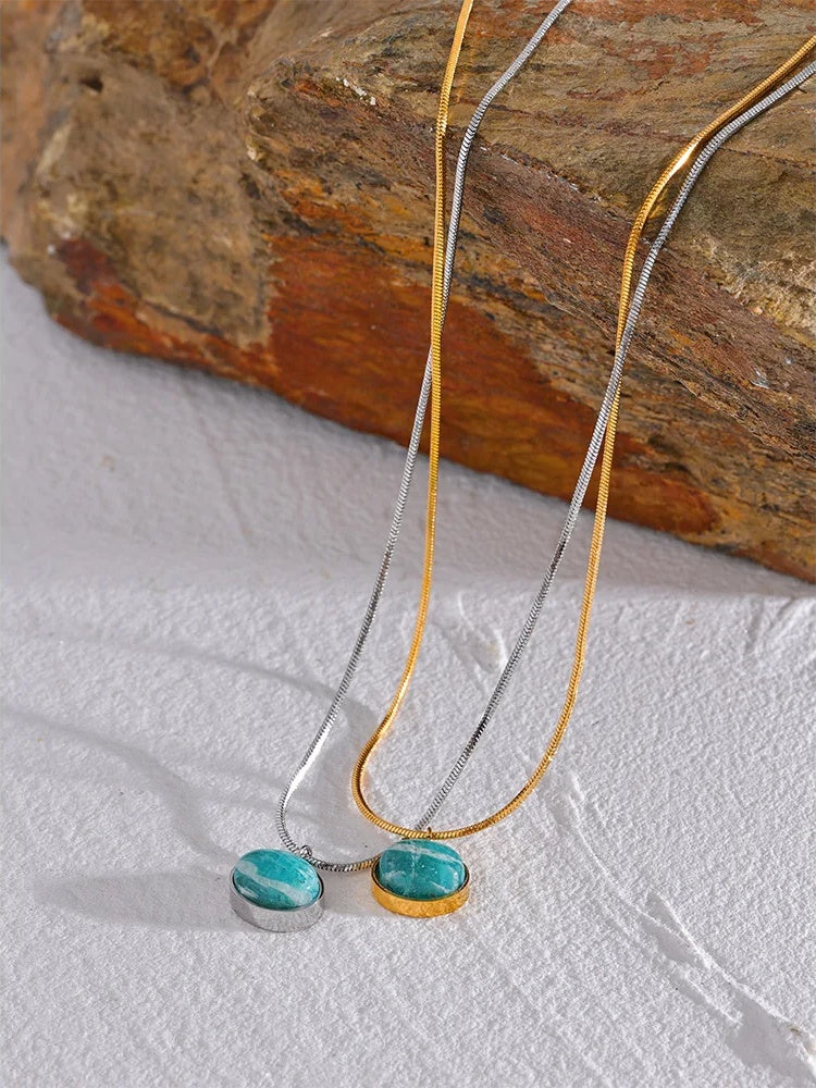 Natural stone amazonite pendant minimalist necklace - product image