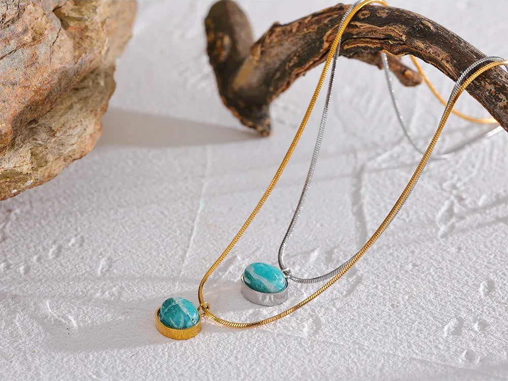 Natural stone amazonite pendant minimalist necklace - product image