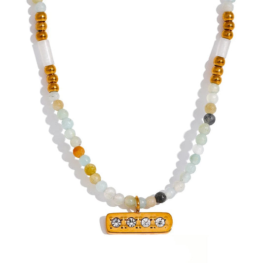 Natural stone beads square zircon pendant necklace - product image