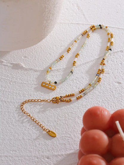 Natural stone beads square zircon pendant necklace - product image