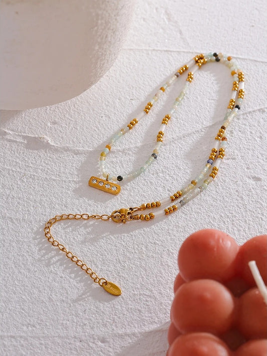 Natural stone beads square zircon pendant necklace - product image