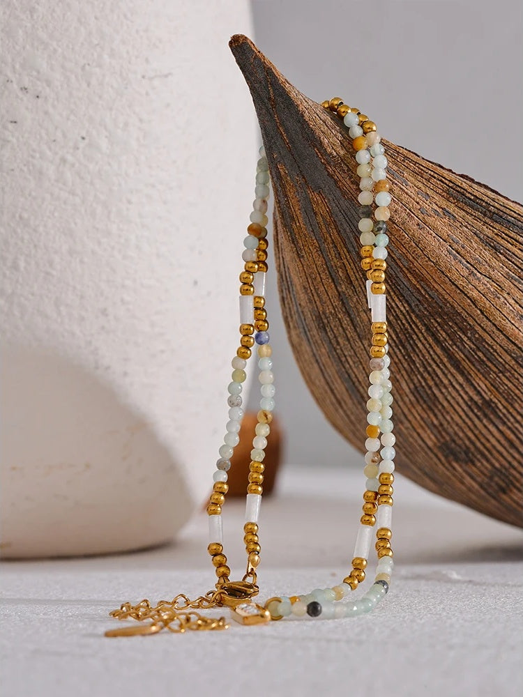 Natural stone beads square zircon pendant necklace - product image