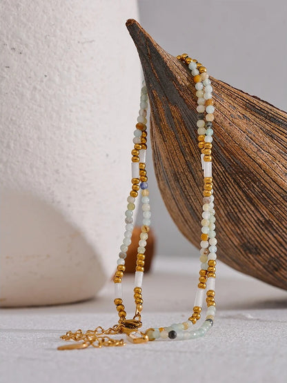 Natural stone beads square zircon pendant necklace - product image