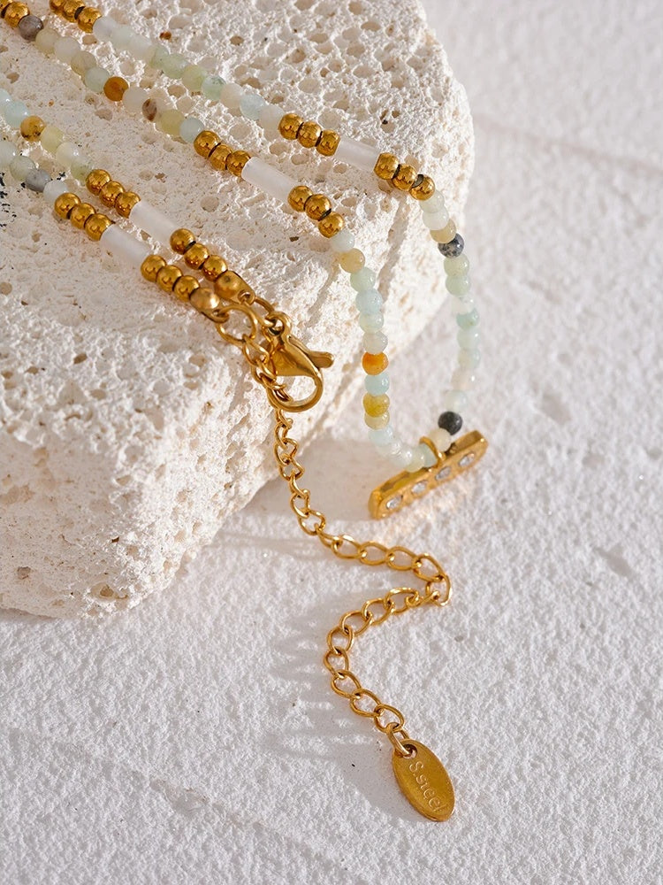 Natural stone beads square zircon pendant necklace - product image