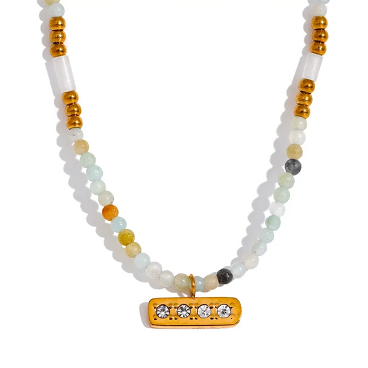 Natural stone beads square zircon pendant necklace - product image