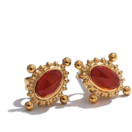Natural stone cast stud earrings ring set - product image