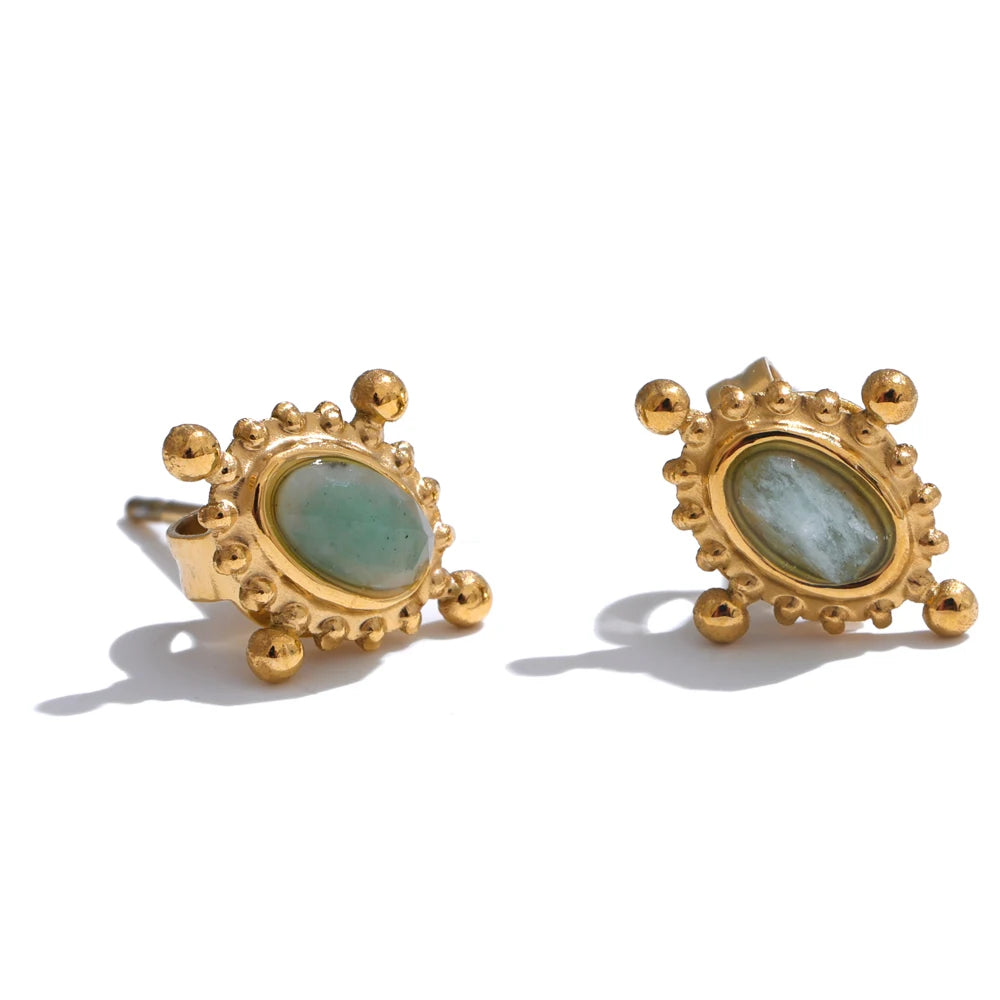 Natural stone cast stud earrings ring set - product image