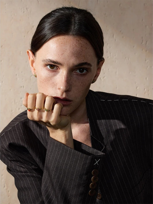 Natural stone cast stud earrings ring set - product image