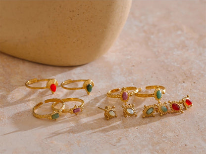 Natural stone cast stud earrings ring set - product image