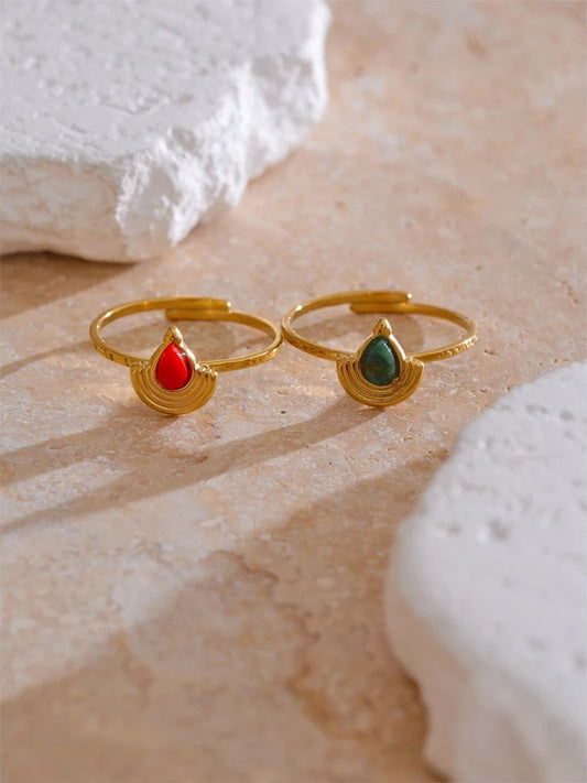 Natural stone cast stud earrings ring set - product image