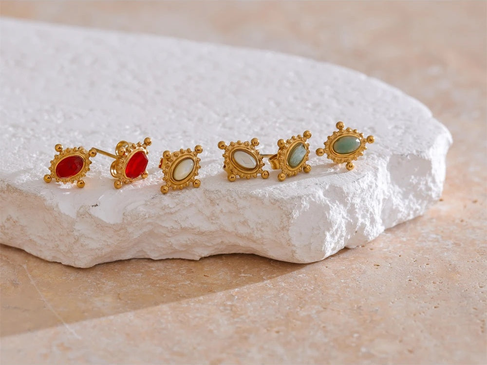Natural stone cast stud earrings ring set - product image