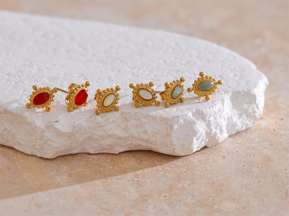 Natural stone cast stud earrings ring set - product image