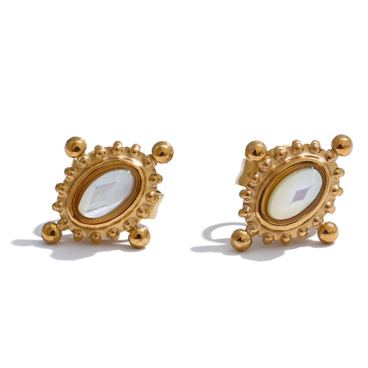 Natural stone cast stud earrings ring set - product image