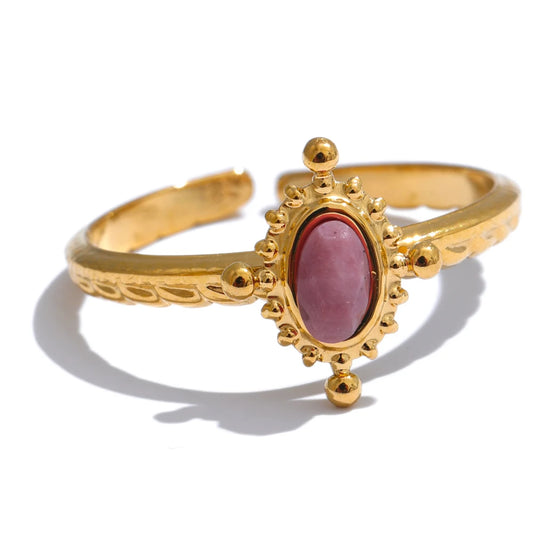 Natural stone cast stud earrings ring set - product image