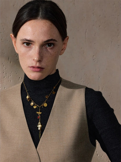Natural stone dragonfly wing cross heart necklace - product image