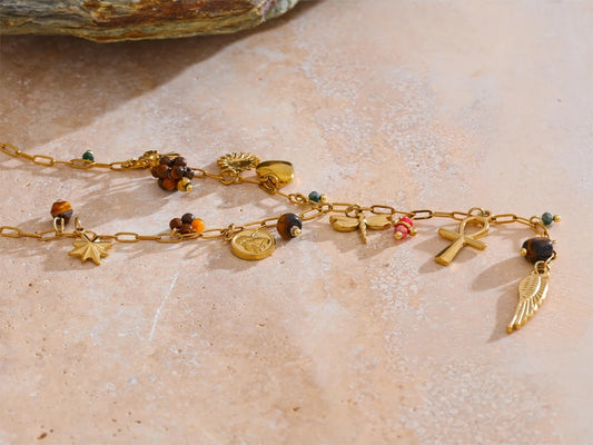 Natural stone dragonfly wing cross heart necklace - product image