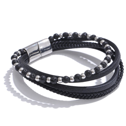 Natural stone fiber leather braided layered bracelet - product image