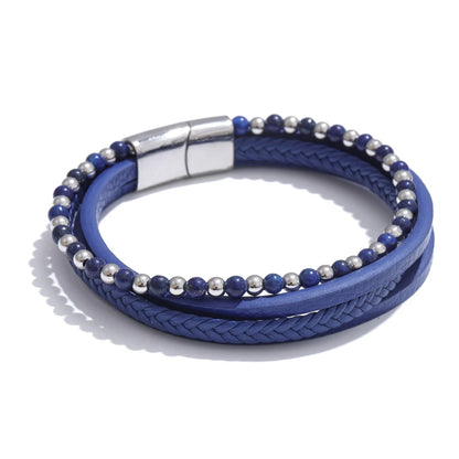 Natural stone fiber leather braided layered bracelet - product image