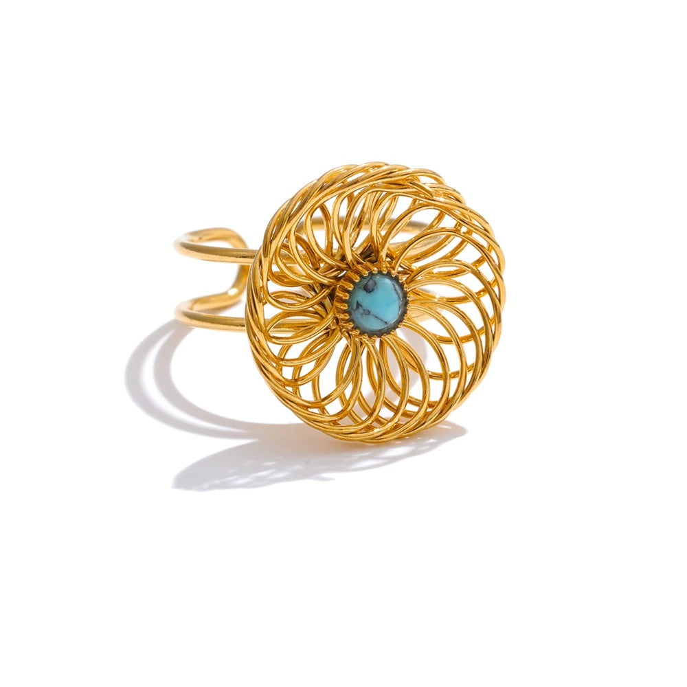 Natural stone flower hollow adjustable ring - product image
