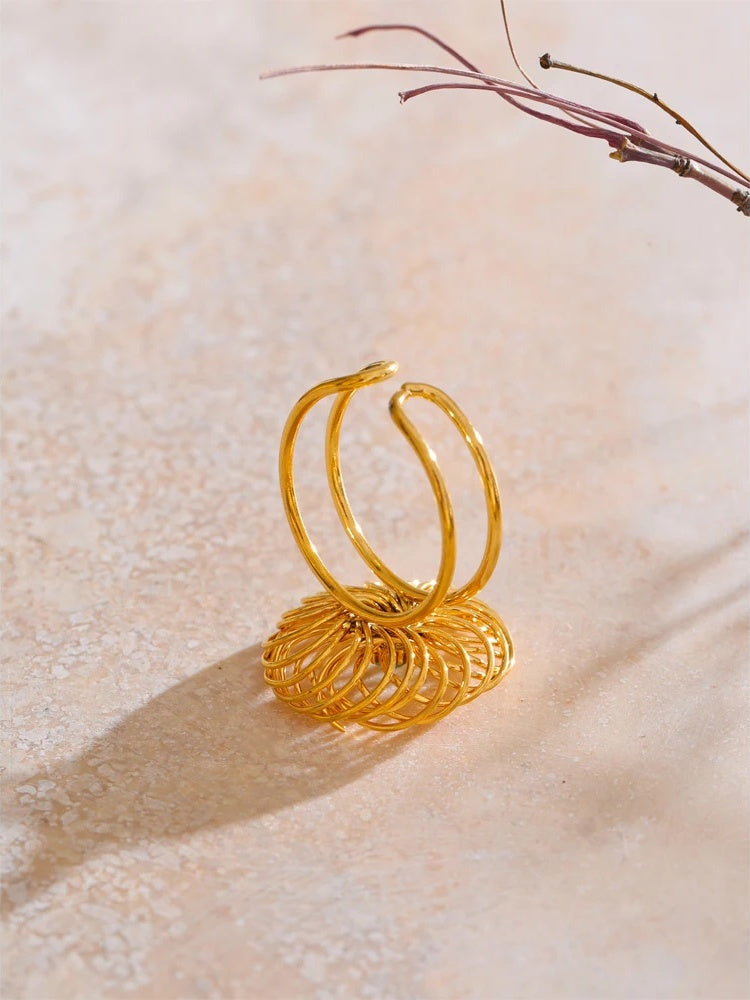 Natural stone flower hollow adjustable ring - product image