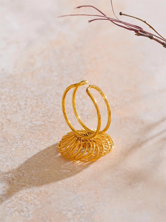 Natural stone flower hollow adjustable ring - product image