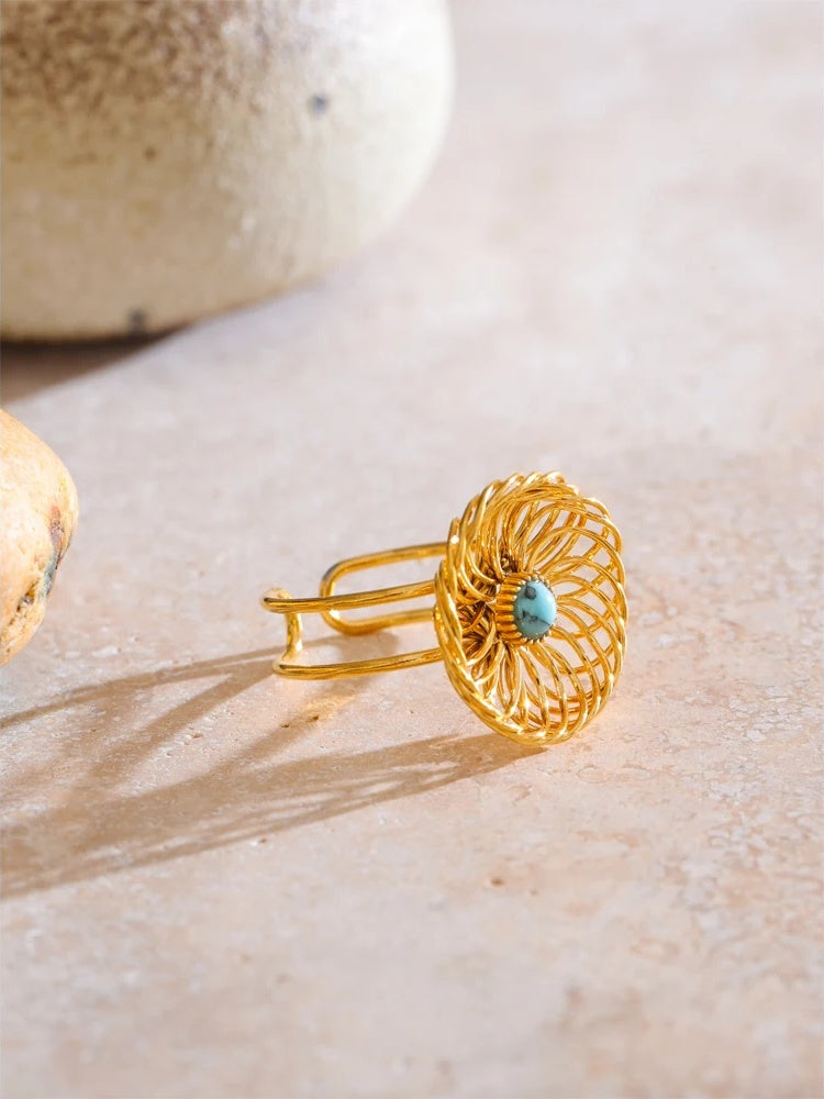 Natural stone flower hollow adjustable ring - product image