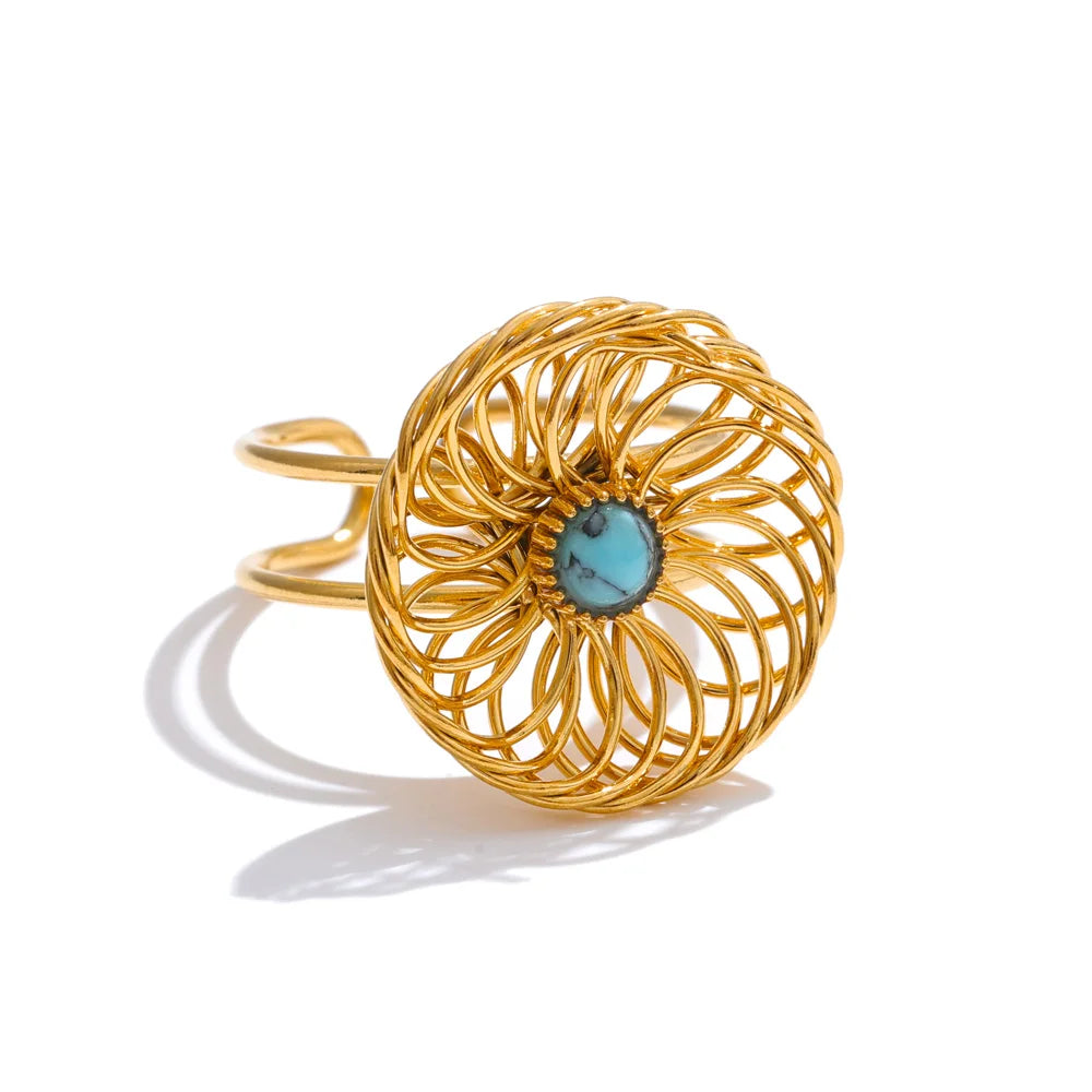 Natural stone flower hollow adjustable ring - product image