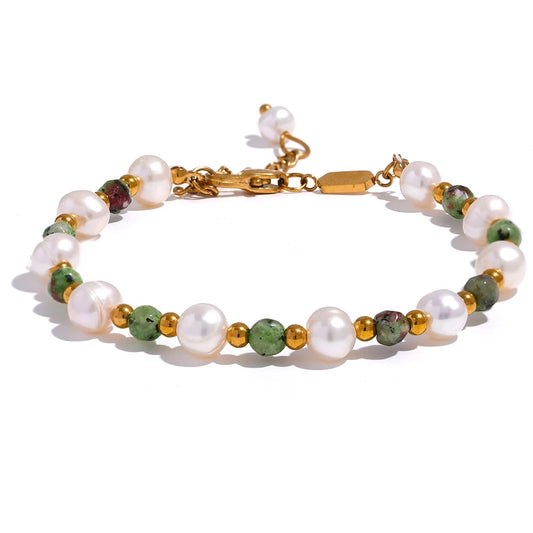 Natural stone freshwater pearl charm bracelet bangle - product image