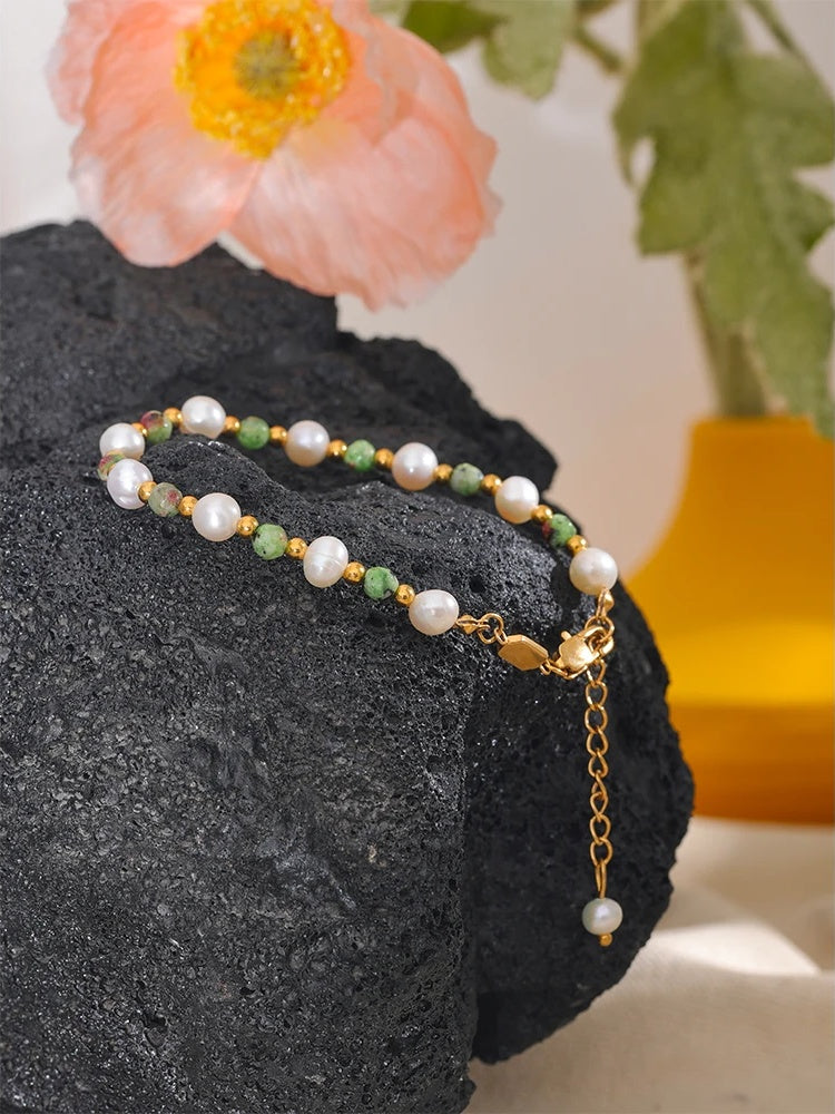 Natural stone freshwater pearl charm bracelet bangle - product image