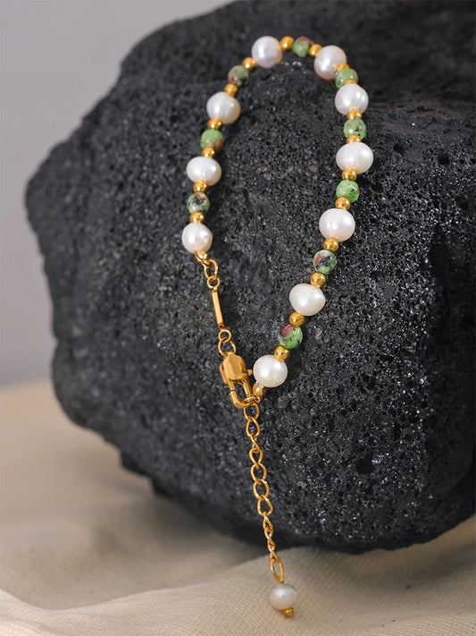 Natural stone freshwater pearl charm bracelet bangle - product image