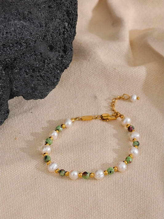 Natural stone freshwater pearl charm bracelet bangle - product image