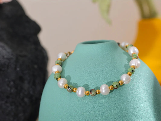 Natural stone freshwater pearl charm bracelet bangle - product image