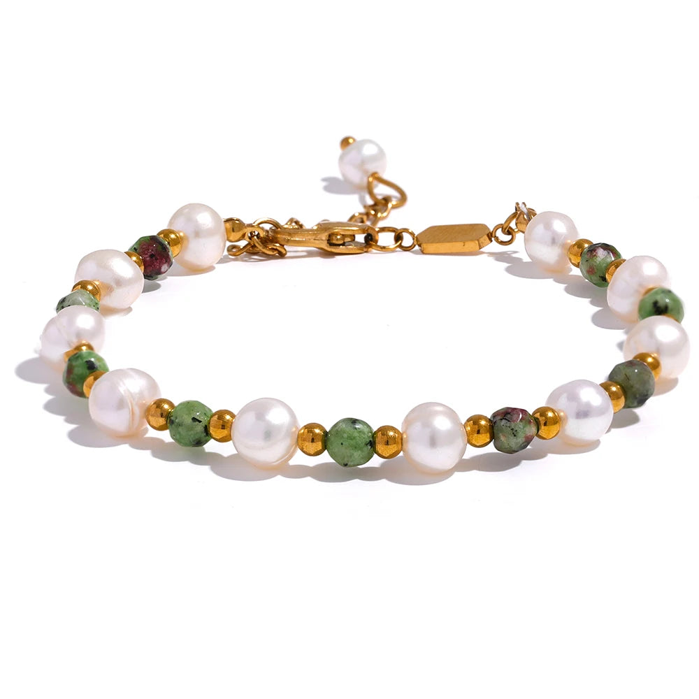 Natural stone freshwater pearl charm bracelet bangle - product image