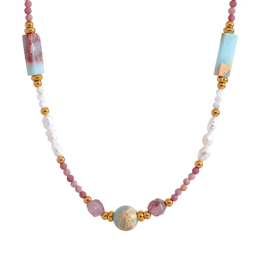 Natural stone freshwater pearls rhodochrosite necklace - product image