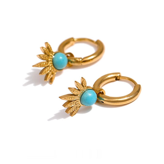 Natural stone golden hoop earrings women - product image